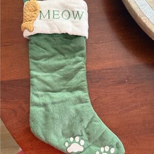 Green Cat Christmas Stocking with Fish Design